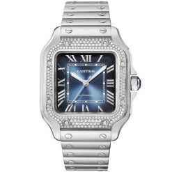 Santos de Cartier Medium Diamond Set Automatic Steel Bracelet/Strap Watch
