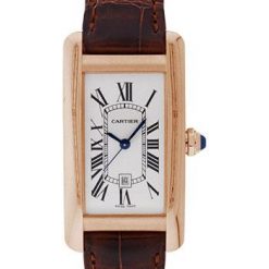 Cartier Tank Americaine Medium Model Watch – 41.6 x 22.6 mm Pink Gold Case – Brown Alligator Strap – W2620030