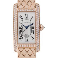 Cartier Tank Americaine Medium Model Watch – 41.6 x 22.6 mm Pink Gold Diamond Case – WB710010