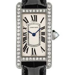 Cartier Tank Americaine Watch – 34.8 mm White Gold Diamond Case – Black Alligator Strap – WJTA0003