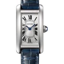 Cartier Tank Americaine Watch – 34.80 mm Steel Case – Navy Blue Alligator Strap – WSTA0016