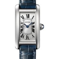 Cartier Tank Americaine Watch – 34.80 mm x 19.00 mm Steel Case – Silver Dial – Navy Blue Leather Strap – WSTA0043