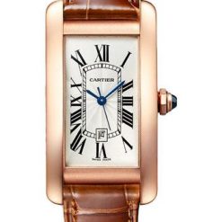 Cartier Tank Americaine Watch – 41.60 mm x 22.60 mm Rose Gold Case – Silver Dial – Brown Leather Strap – WGTA0046