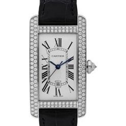 Cartier Tank Americaine Watch – Medium White Gold Diamond Case – Alligator Strap – WB710002
