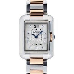 Cartier Tank Anglaise Small Model Watch – 30 x 22.7 mm Pink Gold And Steel Case – Silver Diamond Dial – WT100024