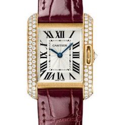 Cartier Tank Anglaise Watch – 30.2 mm Pink Gold Case – Diamond Bezel – Claret Red Alligator Strap – WT100013