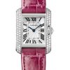 Cartier Tank Anglaise Watch – 39.2 mm White Gold Diamond Case – Silvered Dial – Fuschia Alligator Strap – WT100018