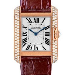Cartier Tank Anglaise Watch – 34.7 mm Pink Gold Case – Diamond Bezel – Diamond Dial – Bordeaux Alligator Strap – WT100029