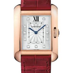 Cartier Tank Anglaise Watch – 34.7 mm Pink Gold Case – Diamond Dial – Bordeaux Alligator Strap – WJTA0009