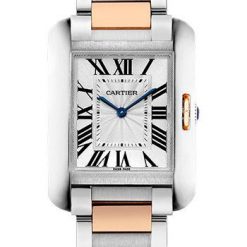 Cartier Tank Anglaise Watch – 34.7 mm Steel Case – Silver Dial – Pink Gold Bracelet – W5310043