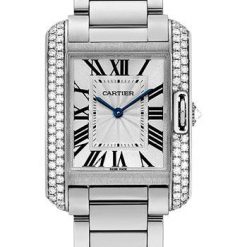 Cartier Tank Anglaise Watch – 34.7 mm White Gold Diamond Case – Diamond Bezel – Silver Diamond Dial – WT100028