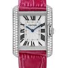 Cartier Tank Anglaise Watch – 39.2 mm White Gold Diamond Case – Silvered Dial – Fuschia Alligator Strap – WT100018