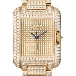 Cartier Tank Anglaise Watch – Medium Pink Gold Diamond Case – Diamond Paved – Diamond Bracelet – HPI00560
