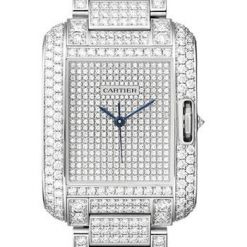 Cartier Tank Anglaise Watch – Medium White Gold Diamond Case – Diamond Paved White Gold Dial – Diamond Bracelet – HPI00561