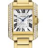 Cartier Tank Anglaise Watch – 30.2 mm Yellow Gold Diamond Case – Silvered Dial – Aubergine Alligator Strap – WT100014