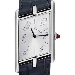 Cartier Tank Asymetrique Watch – 47.15 mm x 26.10 mm Platinum Case – Silvered Dial – Dark Grey Alligator Strap Limited Edition of 100 – WGTA0042