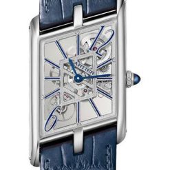 Cartier Tank Asymetrique Watch – 47.15 mm x 26.20 mm Platinum Case – Skeleton Dial – Navy Blue And Black Alligator Straps Limited Edition of 100 – WHTA0012