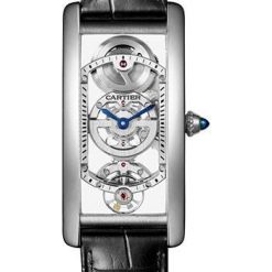 Cartier Tank Cintree Skeleton Watch – Platinum Case – White Dial – Black Alligator Strap – WHTA0009