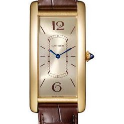 Cartier Tank Cintree Watch – 46.3 mm Yellow Gold Case – Golden Dial – Brown Alligator Strap – WGTA0026