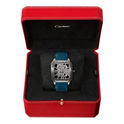 Santos de Cartier Large Skeleton Black ADLC Blue Strap Watch