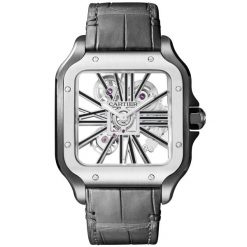 Santos de Cartier Large Skeleton Steel & Black ADLC Watch