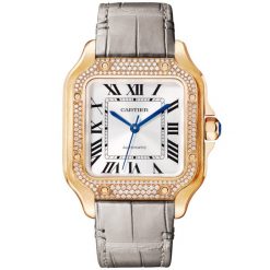 Santos de Cartier Medium Diamond Set Automatic 18ct Rose Gold Watch